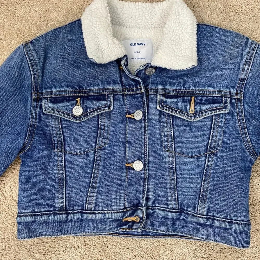 Old Navy‎ Sherpa Lined Denim Jacket Medium Wash Kids Size Small 6/7